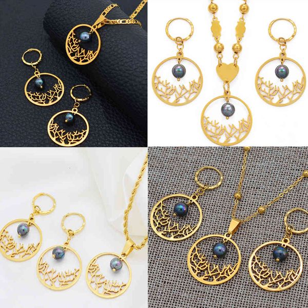 

jewelry sets anniyo model hawaiian ethnic pearl set necklace earrings women girl guam micronesia marshallese hawaii gift #103421, Black