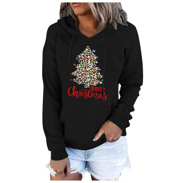 

women's hoodies & sweatshirts christmas pullover crewneck long sleeve plain hooded jumper loose with pocket streetwear xams gift, Black