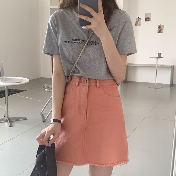 

sml 6colors a line denim skirt for women spring summer tassel high waist pencil mini jeans skirts female (x1932 210423, Black