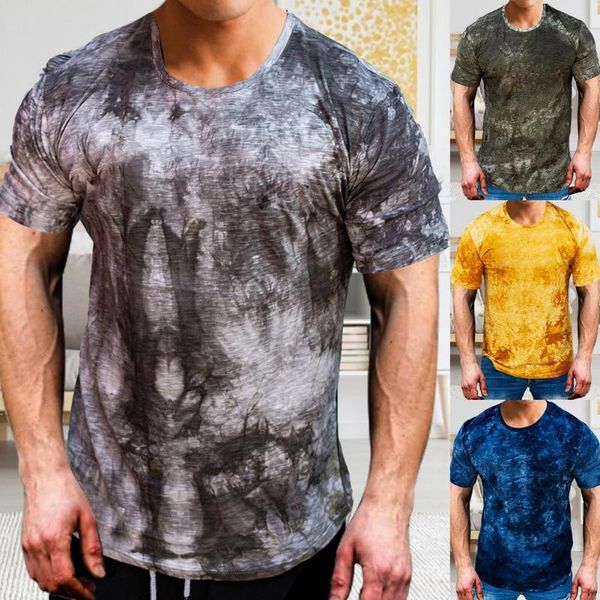 

men's t-shirts t-shirt tie-dye printing slim fit o neck short sleeve summer breathable casual basic tee, White;black