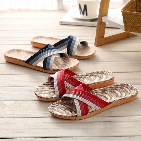 

slippers ladies casual shoes linen sandals men's comfortable flat men and women couples cross summer zrfj, Black
