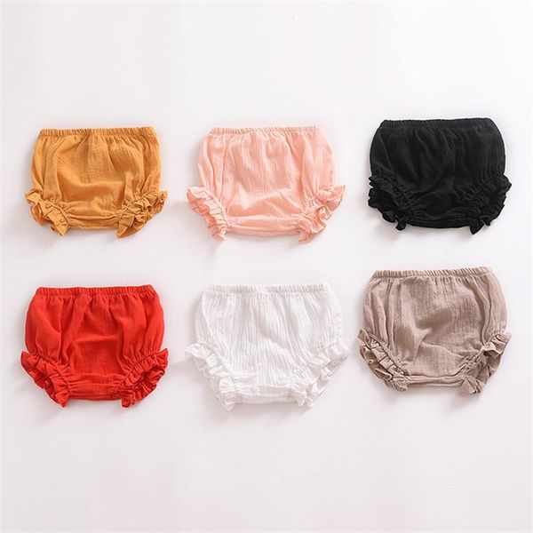 

summer baby pure color cotton and linen lace triangle leisure big pp shorts bread boy girl pants born bloomers 0-24m, Black