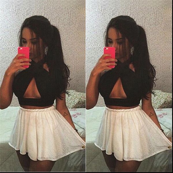 

hollow out black womens cami crop sleeveless halter summer casual vest tank woman club clothes s xl, White