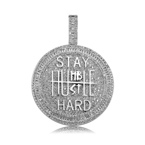 

factory outlet brand necklace iced out round shape diamond pendant letter saty hard gold silver plated mens bling hip hop jewelry