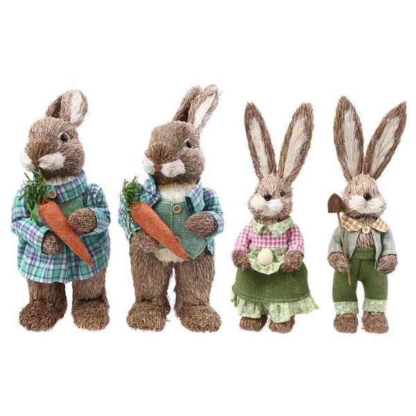 2 pcs coelhos de palha bonito decorações de coelho Páscoa festa casa jardim casamento ornamento foto adereços artesanato 210408