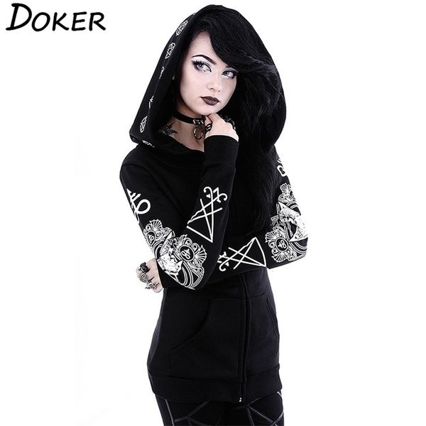 

5xl gothic punk print hoodies sweatshirts women long sleeve black jacket zipper coat autumn winter female casual hooded 210803