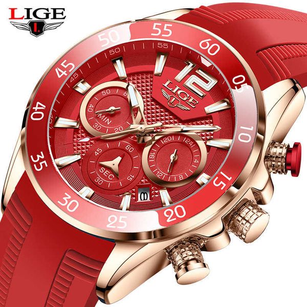 Männer Uhren Top Marke Luxus Quarz Wasserdichte Sport Armbanduhren Reloj Hombre Montre Homme Relogio Masculino Rot Silikon Strap 210527