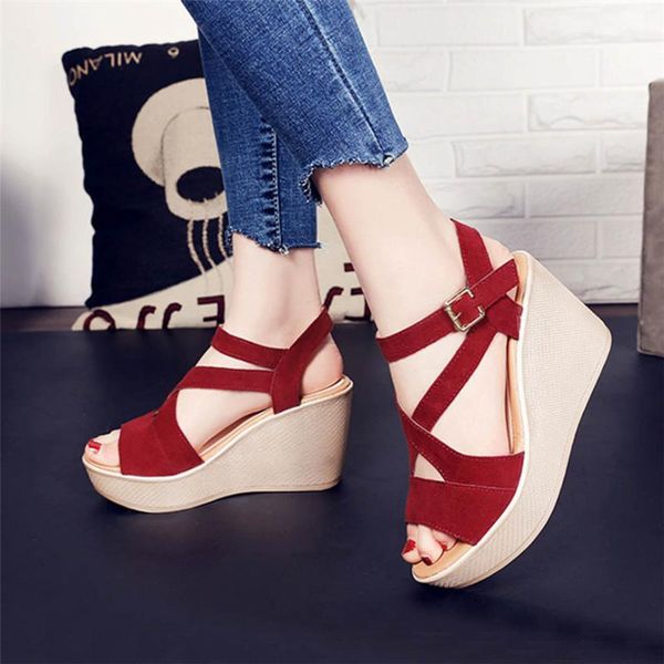 

sandals 2021 women ladies fish mouth non-slip platform slope high heels buckle strap outdoor style for, Black