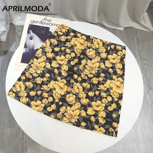 

skirts 2021 boho women holiday floral printed a line skirt high waist summer ladies retro vintage chic mini for party, Black