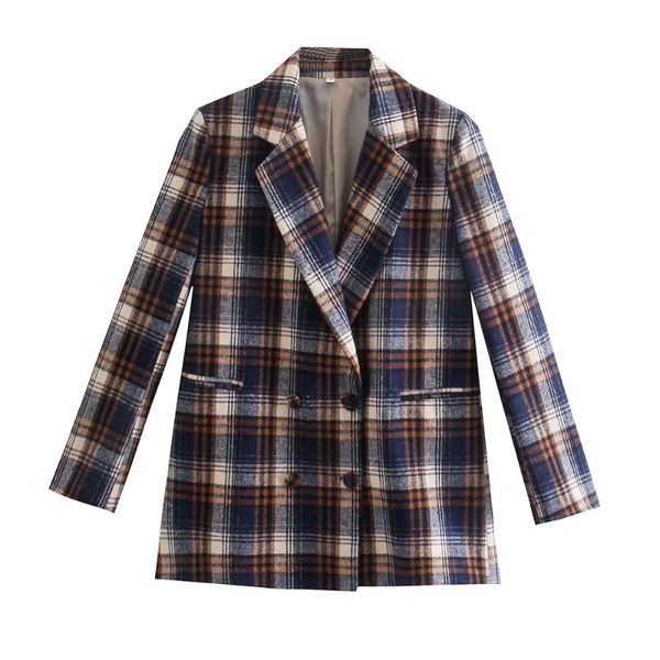 

women's suits & blazers bbwm 2021 autumn plaid women vintage long sleeve loose office lady blazer female fashion double breasted street, White;black