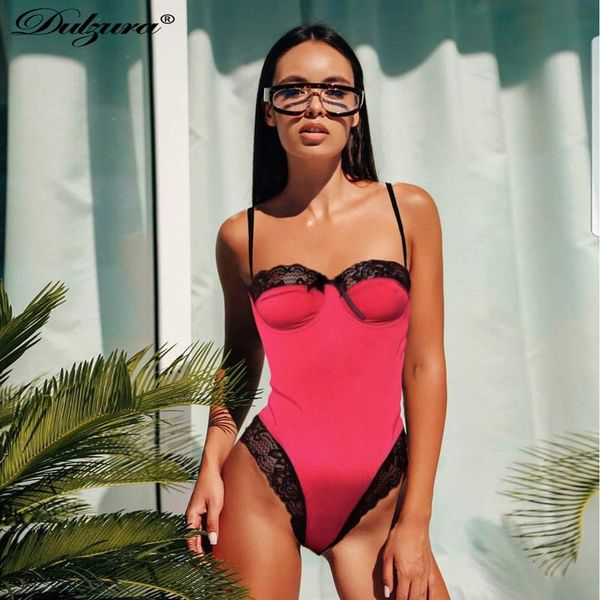 

women's jumpsuits & rompers dulzura 2021 spring summer women bodysuit silk lace one piece conjuntos party club streetwear festival clot, Black;white