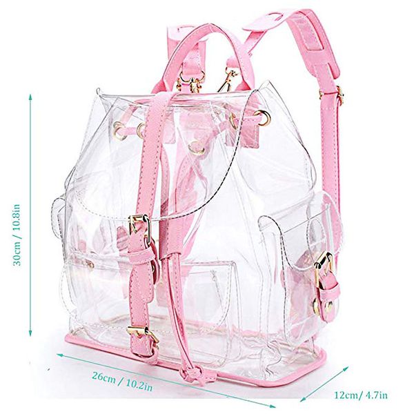 

women transparent pvc bag jelly backpacks buckles string students backpack girls fashion pink green school bags