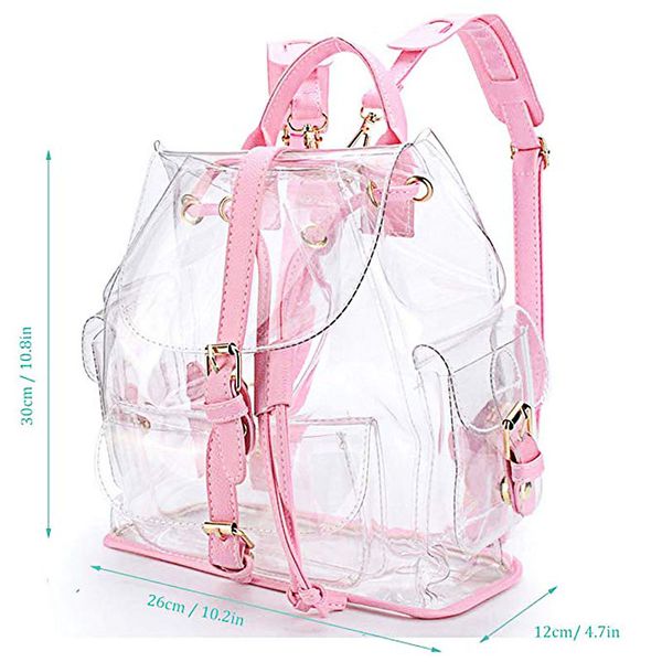 Mulheres transparentes PVC Bag Jelly Mochilas Buckles String Student Backpack Girls Moda Moda Rosa Bolsas Escolares Verdes