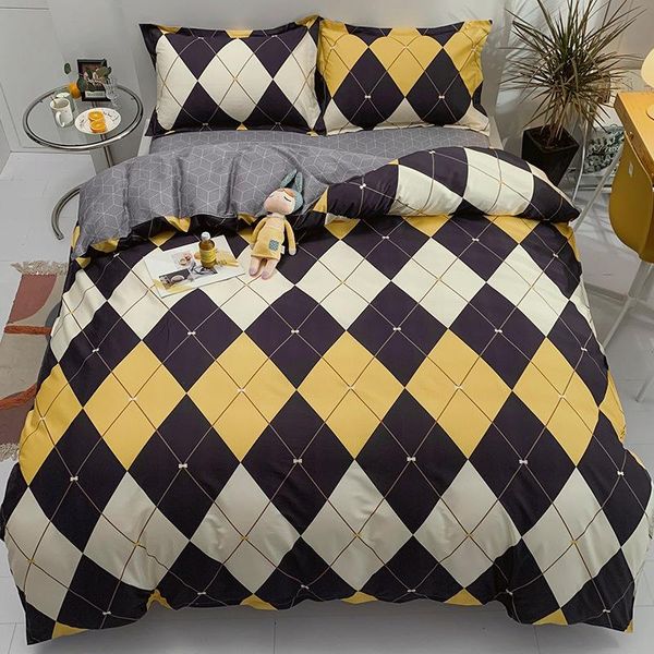 

pure cotton simple plaid printing 4pcs twill bed sheet quilt cover pillowcase sets for beds  duvet set bedding