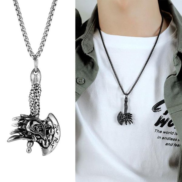 

chains cyue 316l stainless steel 3 color punk hip-hop axe style necklace chain for men jewelry zyn064 birthday gift, Silver