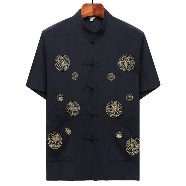 Camicia stampata da uomo Camicie casual tradizionali tradizionali in stile cinese Uomo Kung Fu T-Shirt Collo alla coreana Manica corta Tang Suit Camisa 210524