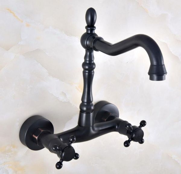 

bathroom sink faucets black oil rubbed bronze kitchen faucet mixer tap swivel spout wall mounted double handles mnf814