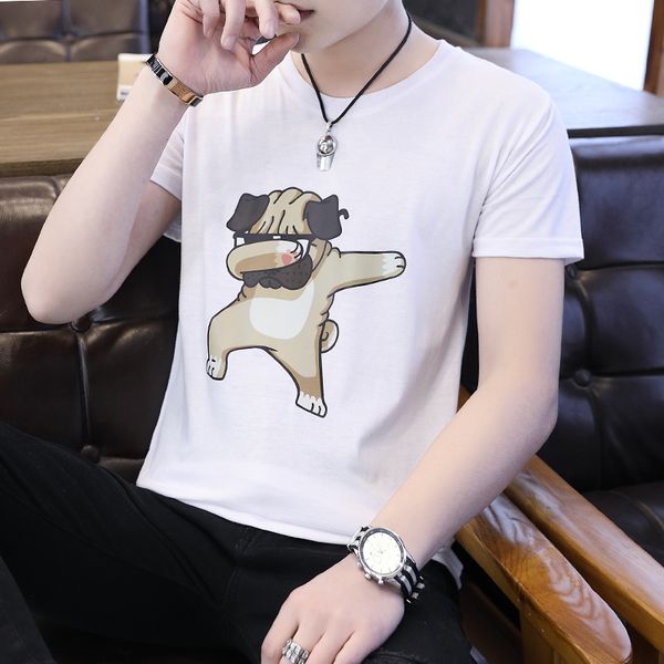 

cotton t-shirt male loose casual fashion cartoon pattern men summer beach gym running breathable, Gray;blue