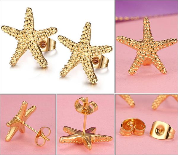 

starfish earrings titanium steel star ladies gifts for good friends stud, Golden;silver