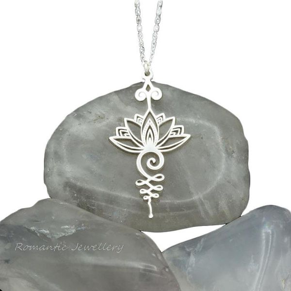 

pendant necklaces lotus flower necklace women hippie unalome charms hollow plating yoga jewelry, Silver