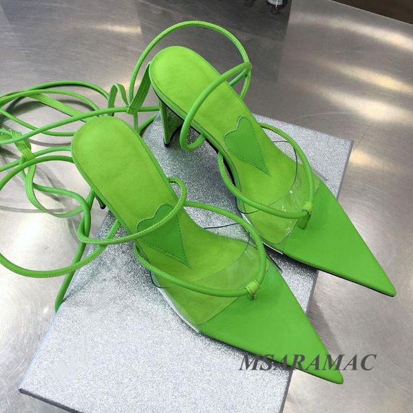 

sandals summer leather thin belt flip flops high heel pvc perspective pointed toe ankle lace dress shoes nightclub, Black