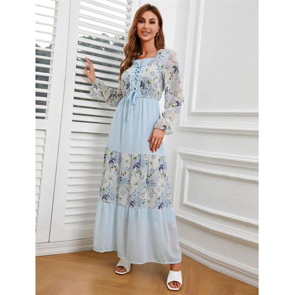 

ethnic clothing dubai casual loose muslim women long dress floral print maxi robe gown middle east arab abaya islamic ramadan fashion turkey, Red