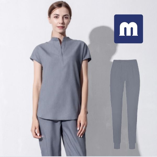 

038 style women scrubs pant men medical uniform surgery scrubs shirt short sleeve hospital uniform pet greys anatomy doctor, White