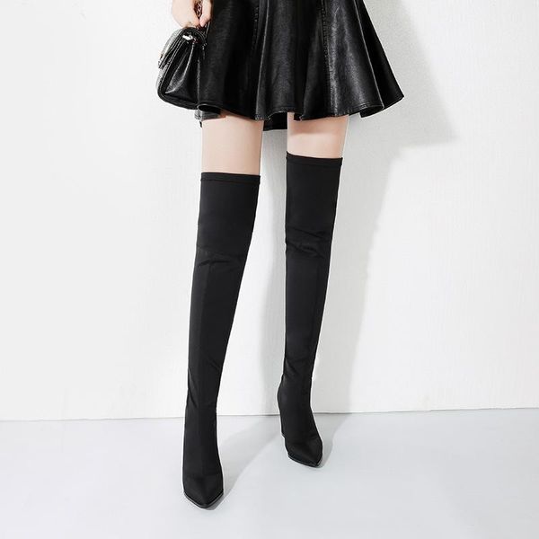 

(this model out without replenishment) high heeled is sold knee boots elastic fashion thick thin, Black