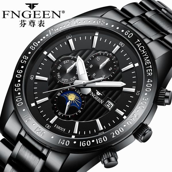 

wristwatches fngeen quartz men watch brand casual male wristwatch date boy clock luminous display men's watches 2021, Slivery;brown