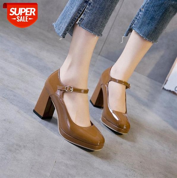 

women's high heels thick heel buckle korean style shoes women solid color round head #ug4g, Black