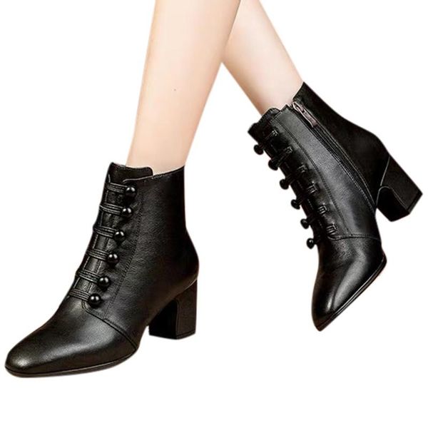 

boots sagace luxury square heel ankle women party casual winter short lace up heels, Black