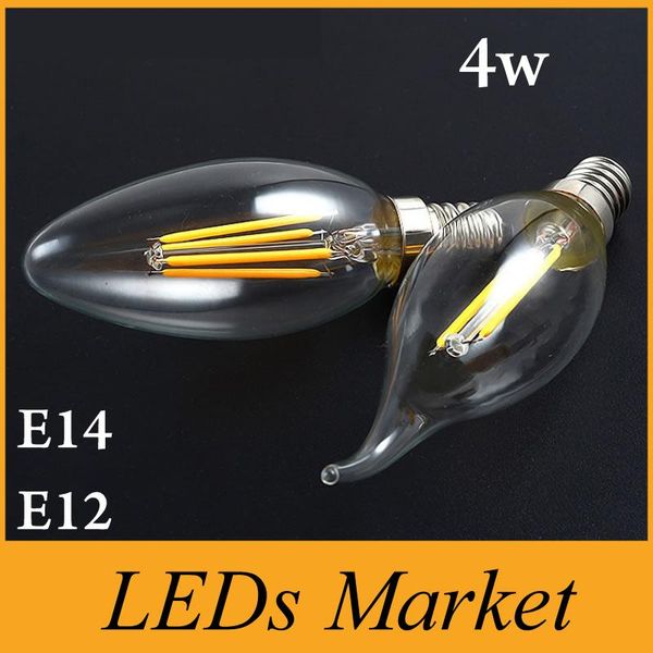 

bulbs high color ac 110-240v 4w led candle bulb e12 e14 dimmalbe light tail shape filament 360angle ce&rohs