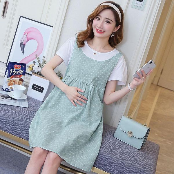 

maternity dress spring autumn cotton short sleeve o neck stylish pregnant women mom dresses, White