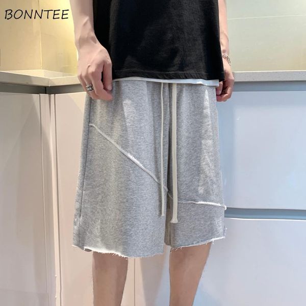 

men's shorts casual men simple patchwork pockets vintage elastic waist harajuku males trousers high street safari style hip hop loose, White;black