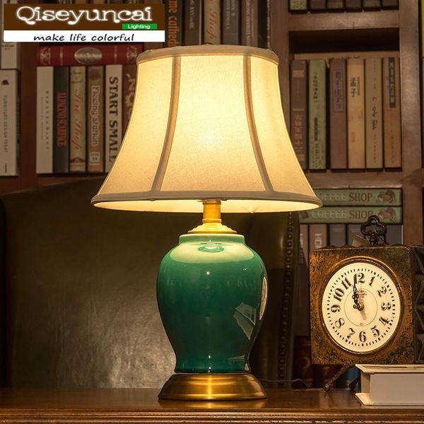 

table lamps qiseyuncai 2021 american neo-classical copper ceramic lamp warm living room study bedroom bedside counter