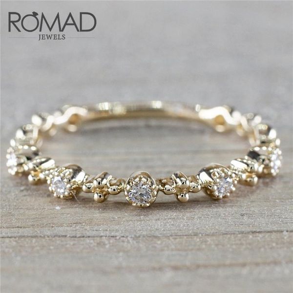 

wedding rings romad simple cubic zirconia small stone thin ring gold engagement for women boho fashion jewelry ladies gifts r4, Slivery;golden