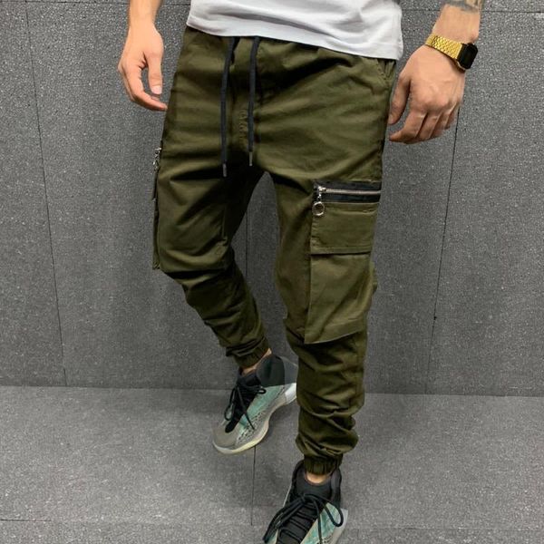 

men's pants 2021 summer trousers european and american street fashion casual tether closed multi-pocket beamed overalls, Black