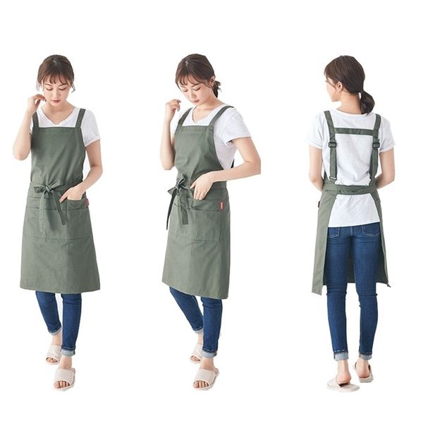 Alta Qualidade 100% Algodão Cozinha Chef Avental com Pocket Women Bib para Cozinhar Cozimento Crafting Work Shop BBQ 210629