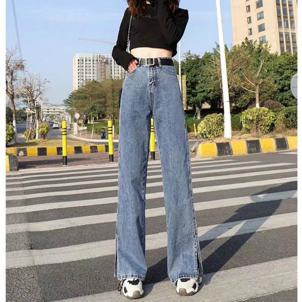

women's jeans women wide leg denim pants high waist trousers, Blue