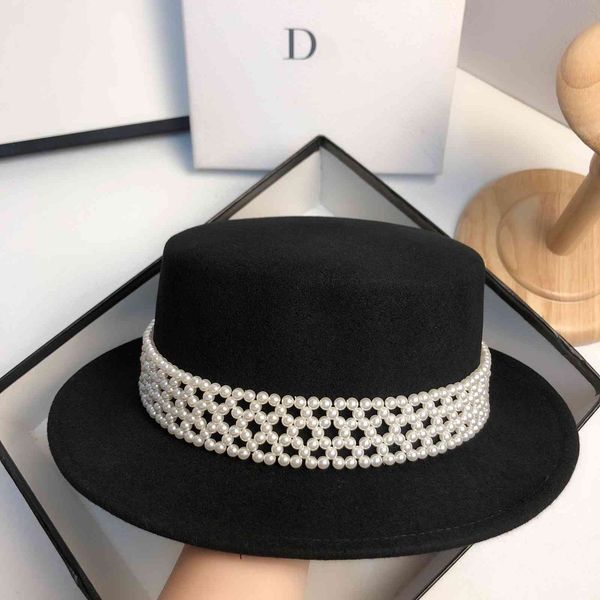 

elegant pearl wool hat fashion hand made jazz hat in autumn and winter, Black;white