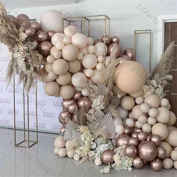 Decoração de casamento Chrome Champagne Balão Garland Boho Dupla Apricot Nude Pêssego Balão Arco Aniversário Bebê Chuveiro Decoração 210925