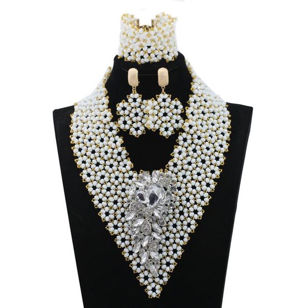 

earrings & necklace white beads women jewelry set chunky costume bridal african 2021 statement jewellery hx675, Silver