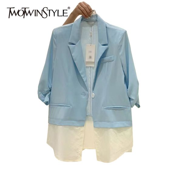 

hit color patchwork blazer for women notched half sleeve straight casual blazers female spring fashion clothes 210428, White;black