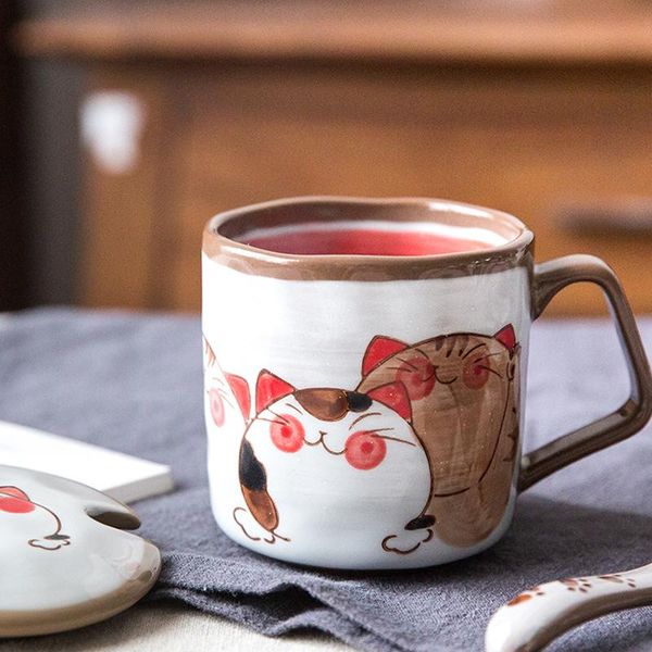 

mugs hand-painted mug with lid spoon large capacity cup ceramic creative coffee kedicat