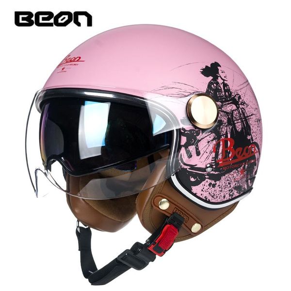 

motorcycle helmets beon b120 women cool abs vintage open face 3/4 motor bike street casco chopper crusier half pilot helmet