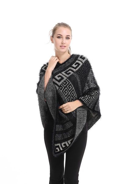 

scarves plus size 2021 autumn winter warm casual women poncho elasticity scarf soft plush batwing sleeveless loose pullover capes, Blue;gray