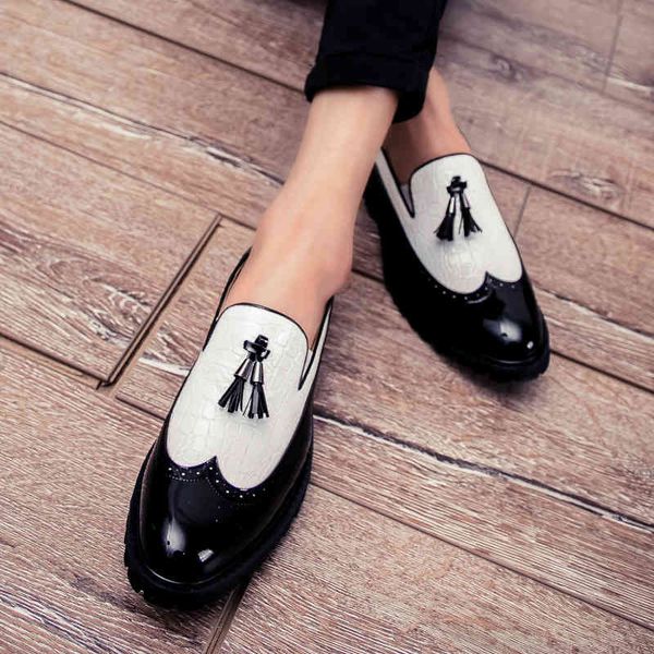 

dress shoes big size 38-47 men leather loafers brand classic tassel brogue mans footwear formal casual bullock 0e9e, Black