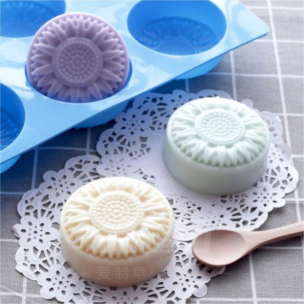 

craft tools 6 cavity sun flower soap making supplies silicone mold handmade molds cake mousse ice cubes tray moulds baking
