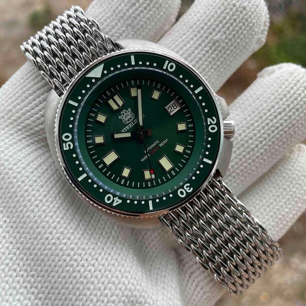 

sd1970 steeldive brand 44mm men nh35ceramic bezel diving watch with shark mesh band, Silver