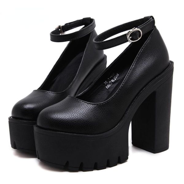 

dress shoes women's high heels spring and autumn round toe thick-soled thick-heeled buckle casual comfortable women, Black